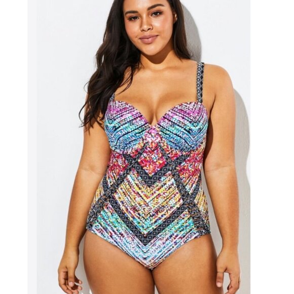 NWT Meet Curve Technicolor Cut Out Underwire One Piece Swimsuit 2XL - Picture 12 of 12